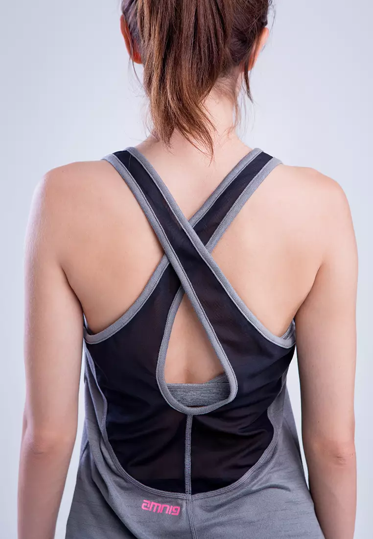 Women Flex Pro Cross Back Tank Top (Medium Grey Heather)