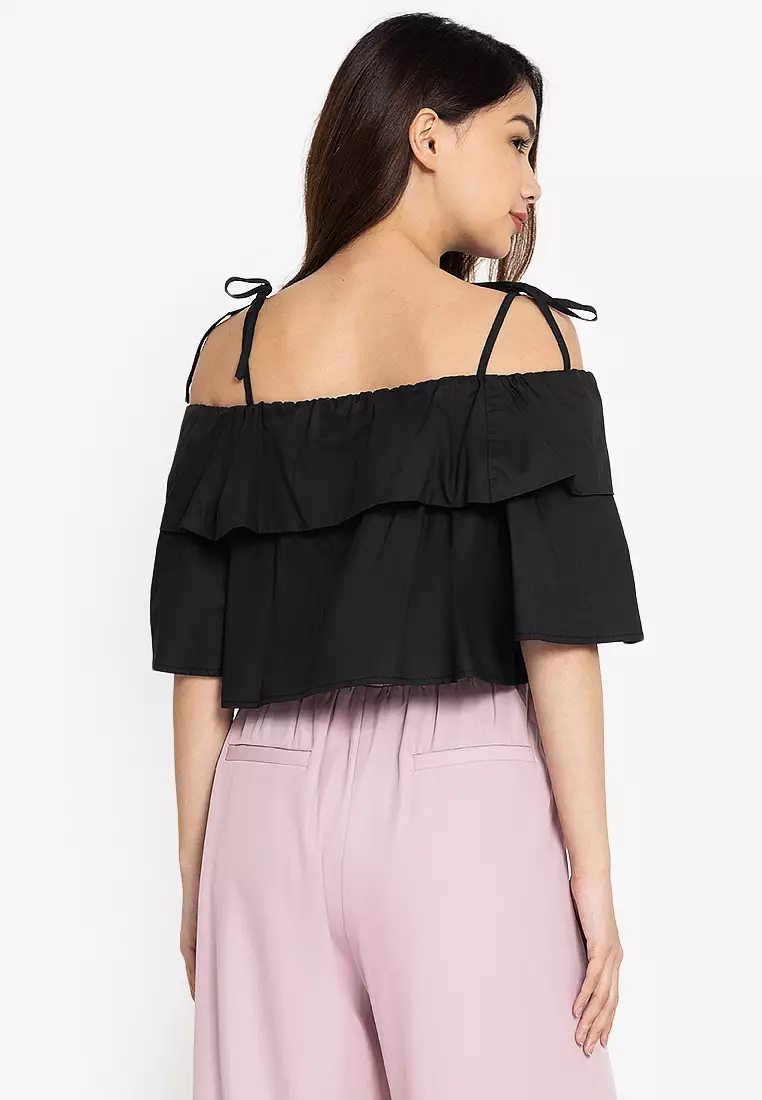 Cold Shoulder Ruffle Detail Top