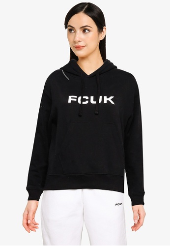 French Connection black FCUK Shrunken Hoodie 6E4D4AA2810213GS_1