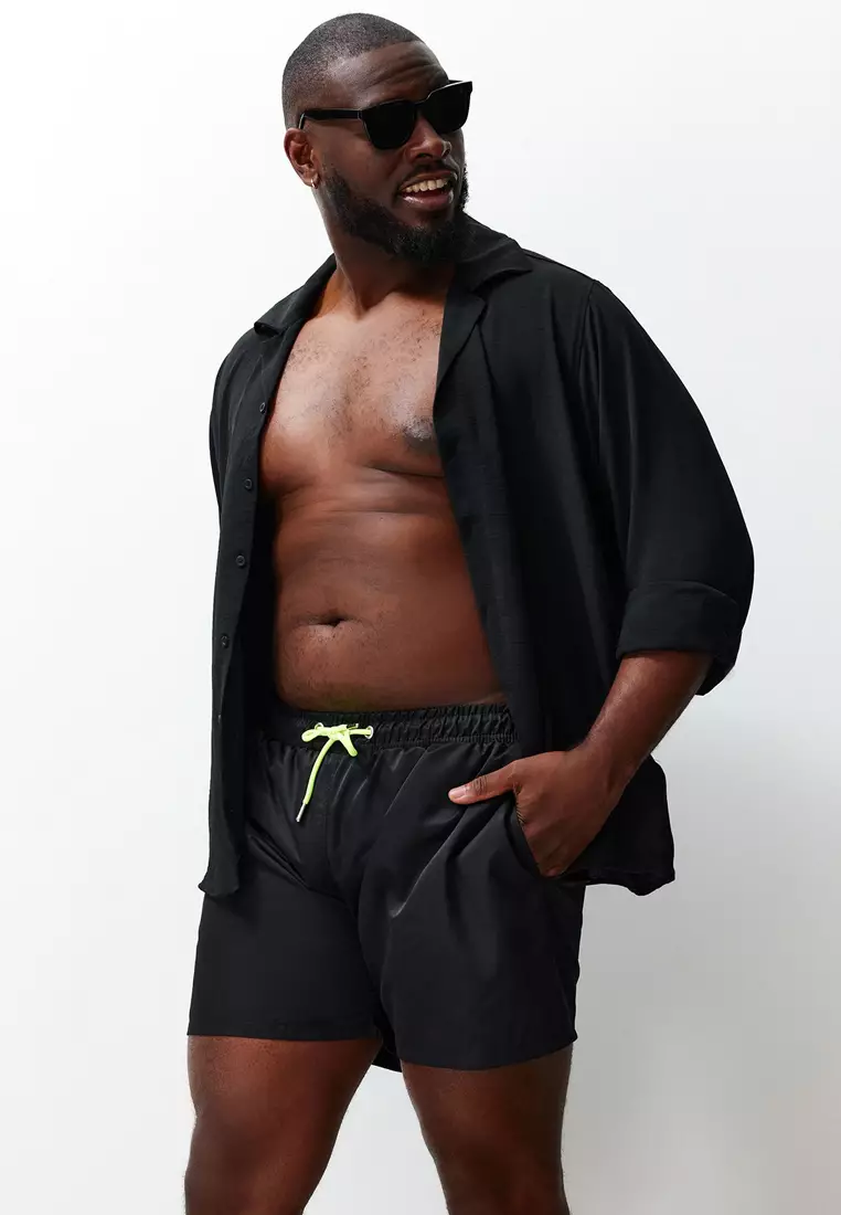 Black Plus Size Standard Fit Swimsuit Swim Shorts TMNSS24KD00000