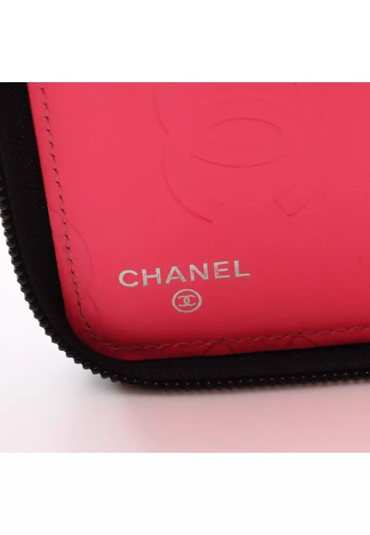 CHANEL Authentic Cambon Line Round Zipper Long Wallet Passport Holder