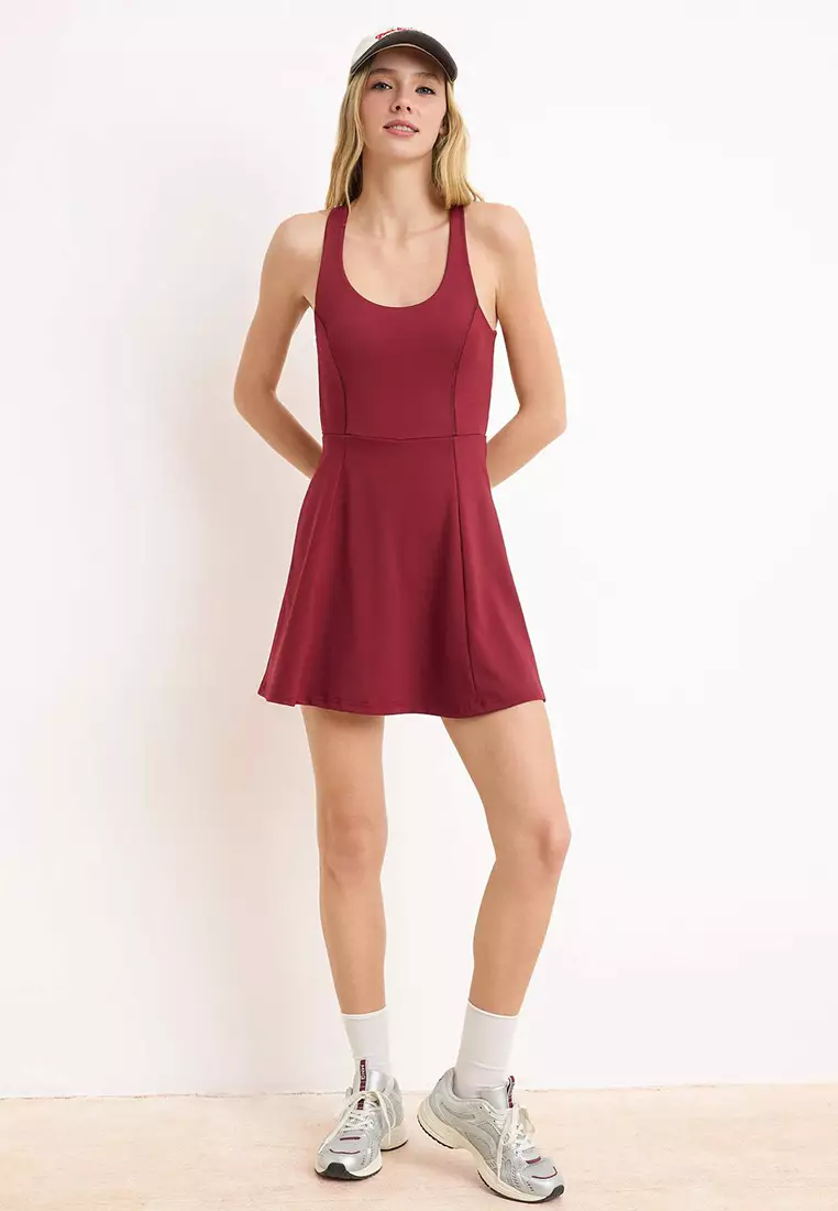 Burgundy Diver/Scuba A-Line Dress Thmss23El6