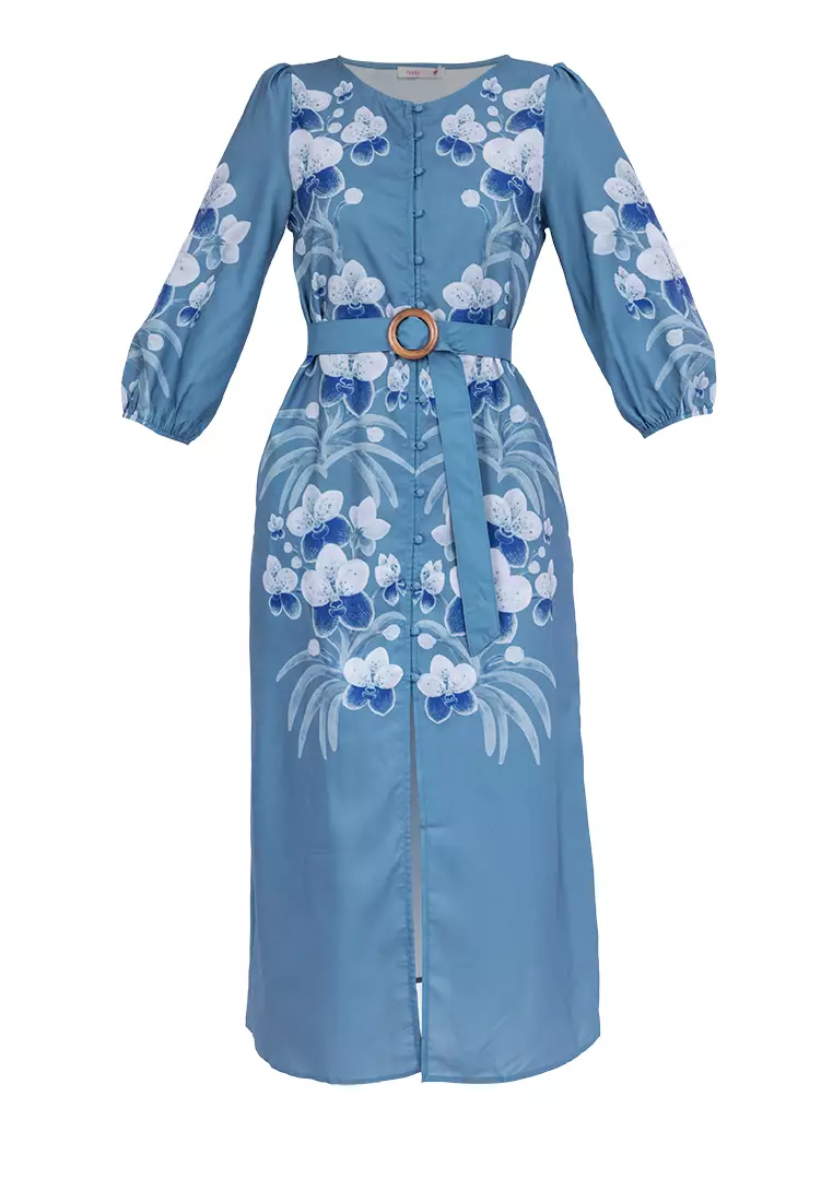 DELLENA Belted Filipiniana Dress with Print
