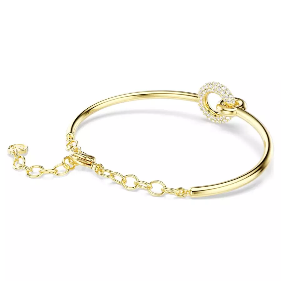 Dextera bangle, Round cut, White, Gold-tone plated