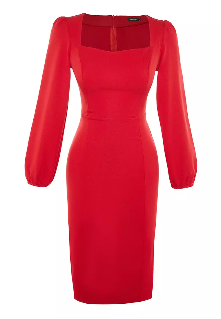 Buy Trendyol Slit Puff Sleeves Midi Dress 2024 Online | ZALORA Philippines