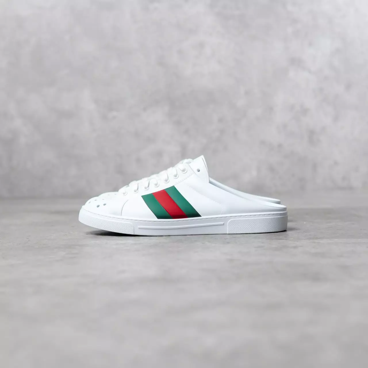 Sepatu GUCCI ACE STRIPE RED GREEN WHITE RUBBER MULES 100% ORIGINAL