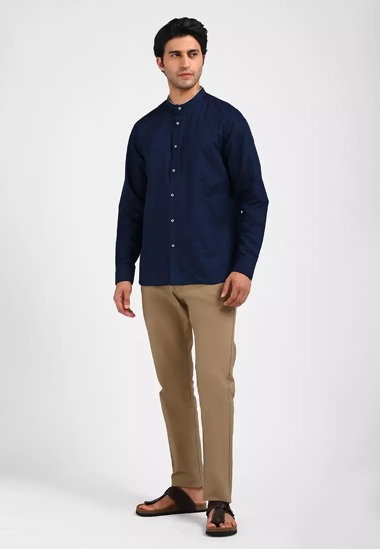 MOC Kemeja Koko Lengan Panjang Pria BORACAY-NAVY