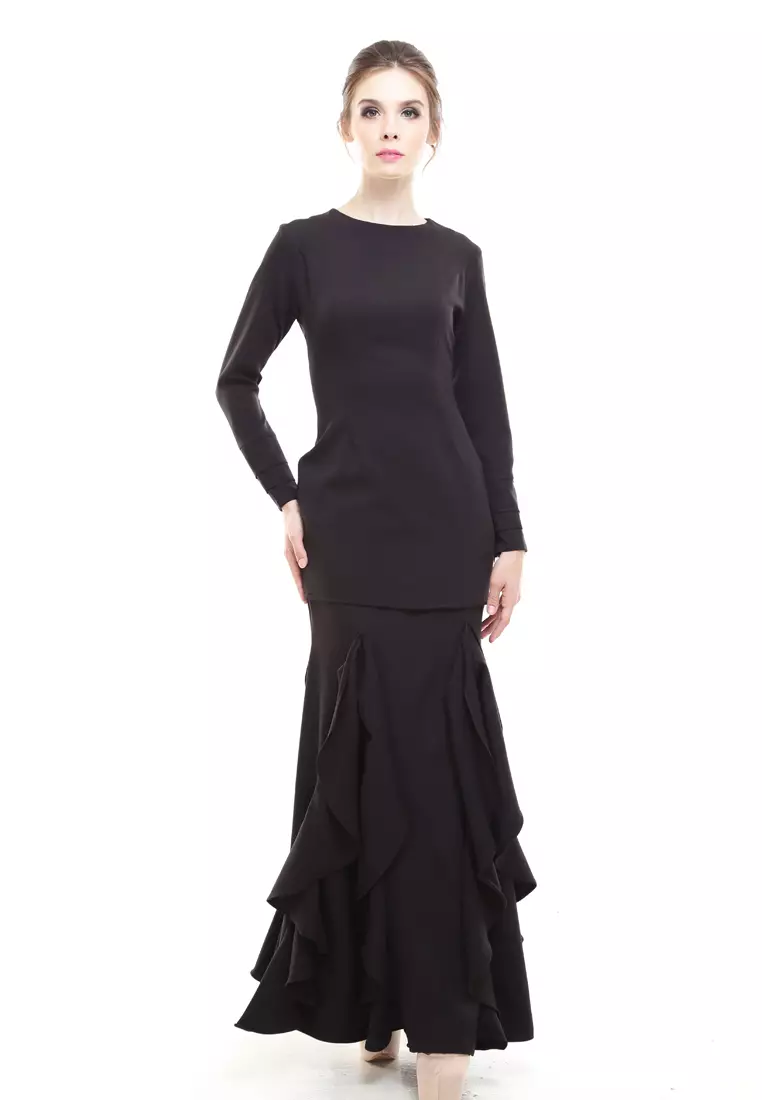 Zerra Kurung Modern Ruffle Skirt in Black