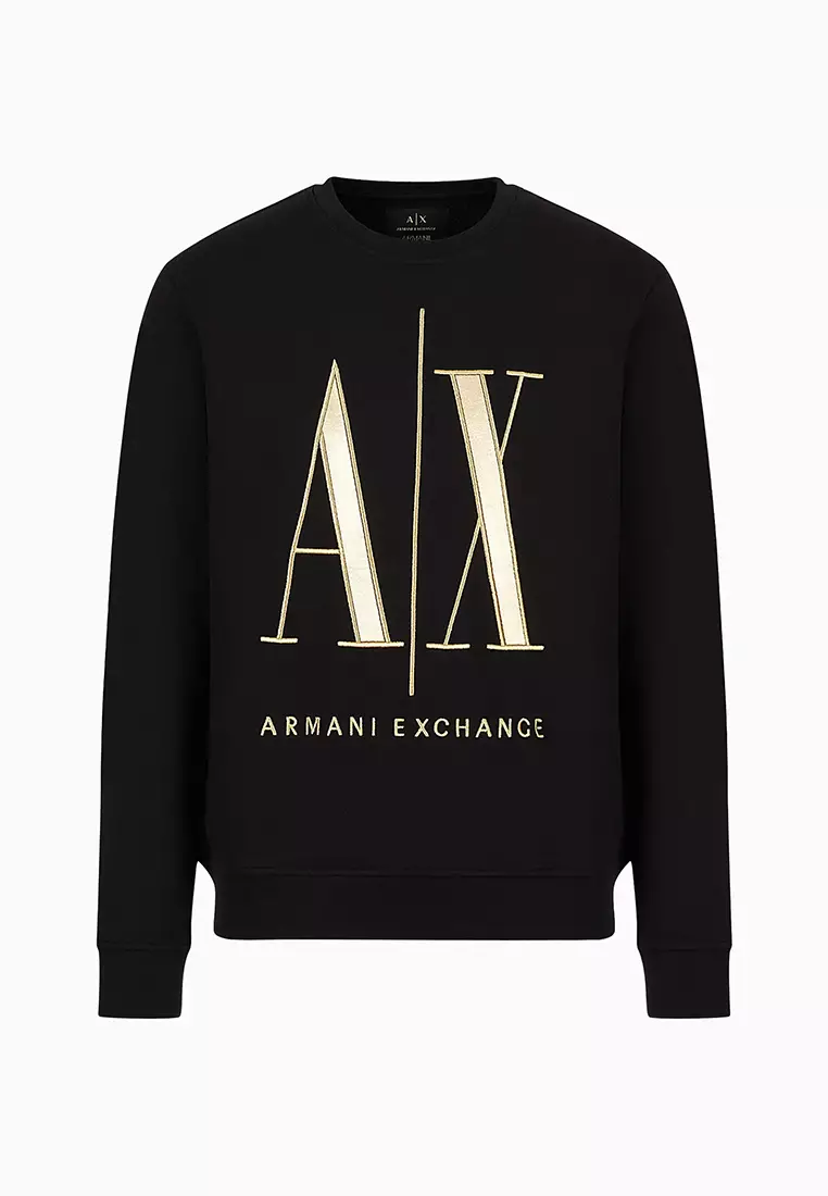 Icon Logo French Terry Cotton Crew Neck Sweatshirt Black