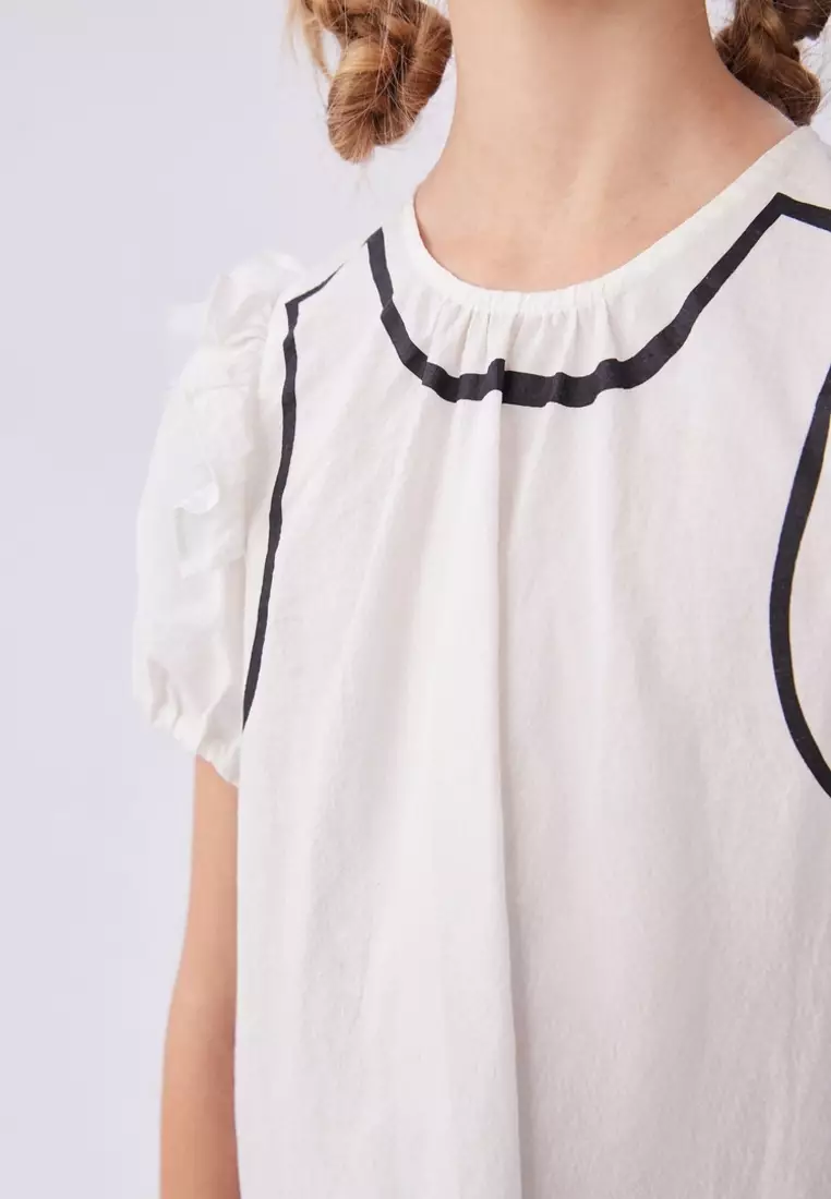 Graphic Outline Ruffle Short Sleeve Dress
