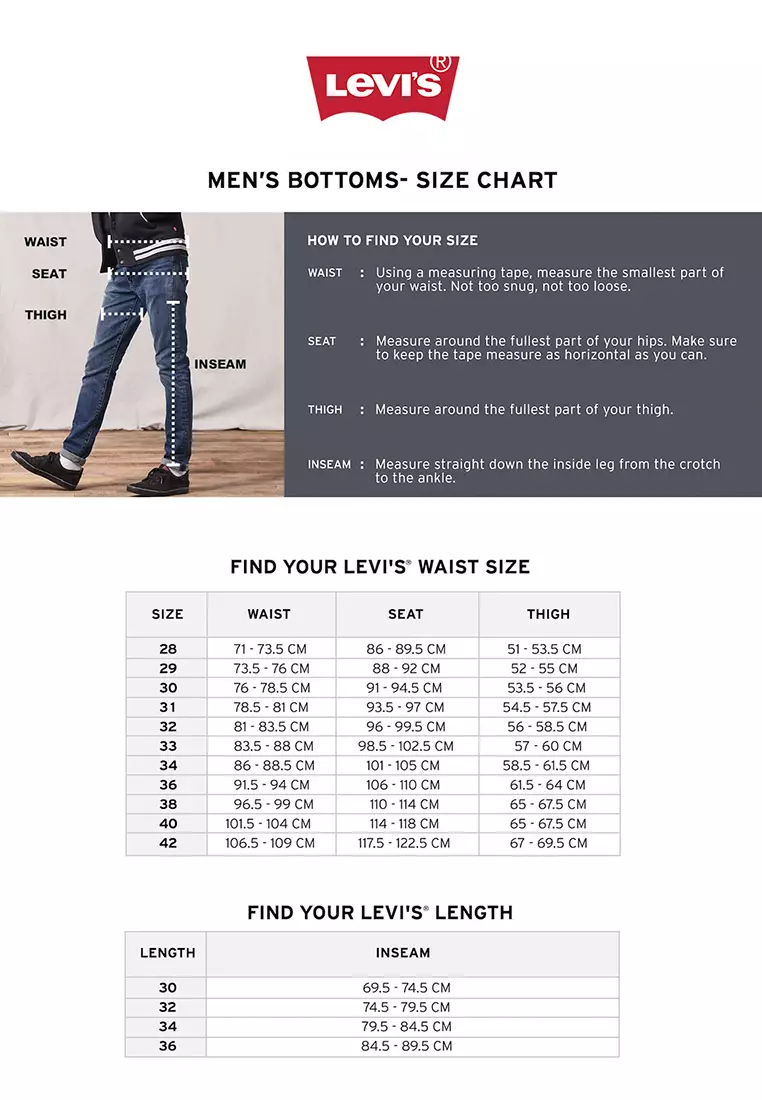 Levis 512 size chart clearance