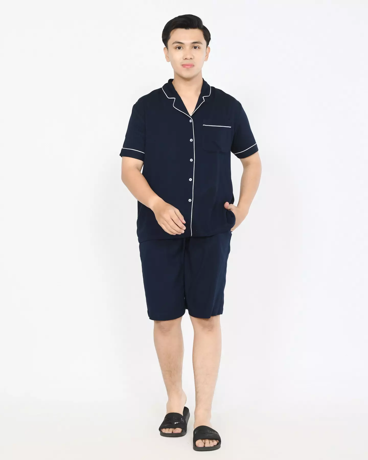 BUNDLING 2 PCS Piyama Couple Basic - NAVY Baju Tidur Pendek Katun Size L-XXL