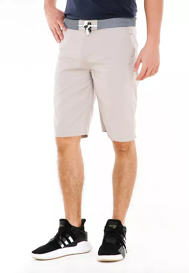 Rishham Celana Pendek Pria Polos Elastic Rubber Casual Short Pants Material Cotton ORIGINAL - Cream