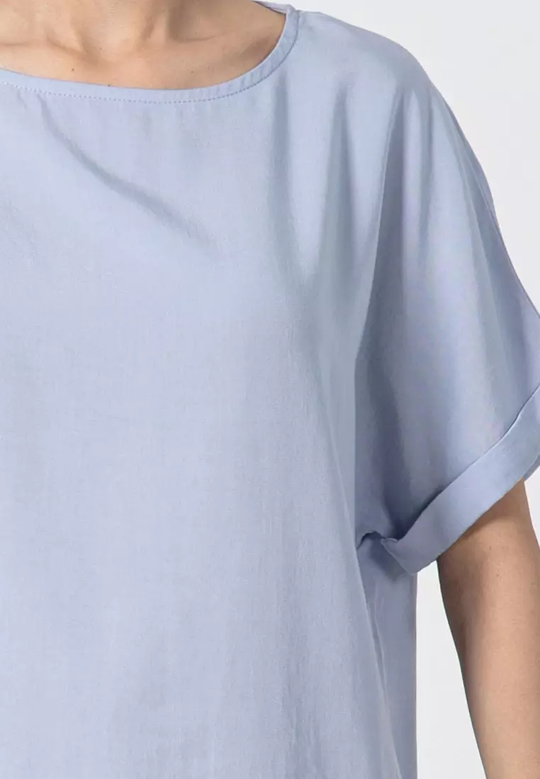 Forest Ladies Rayon Lyocell Casual Plain Blouse Women Short Sleeve Blouse - 822416-32LtBlue