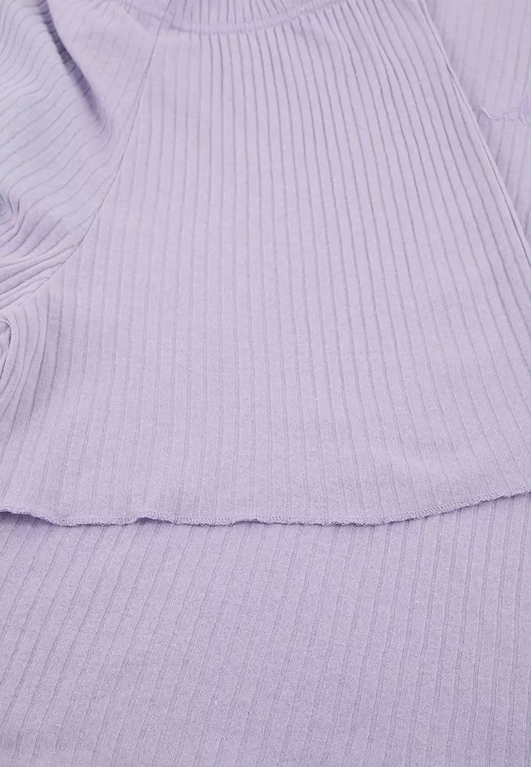 Lila Crew Neck Ribbed Knit Knitted Pajamas Set Tbbss25Ai00118