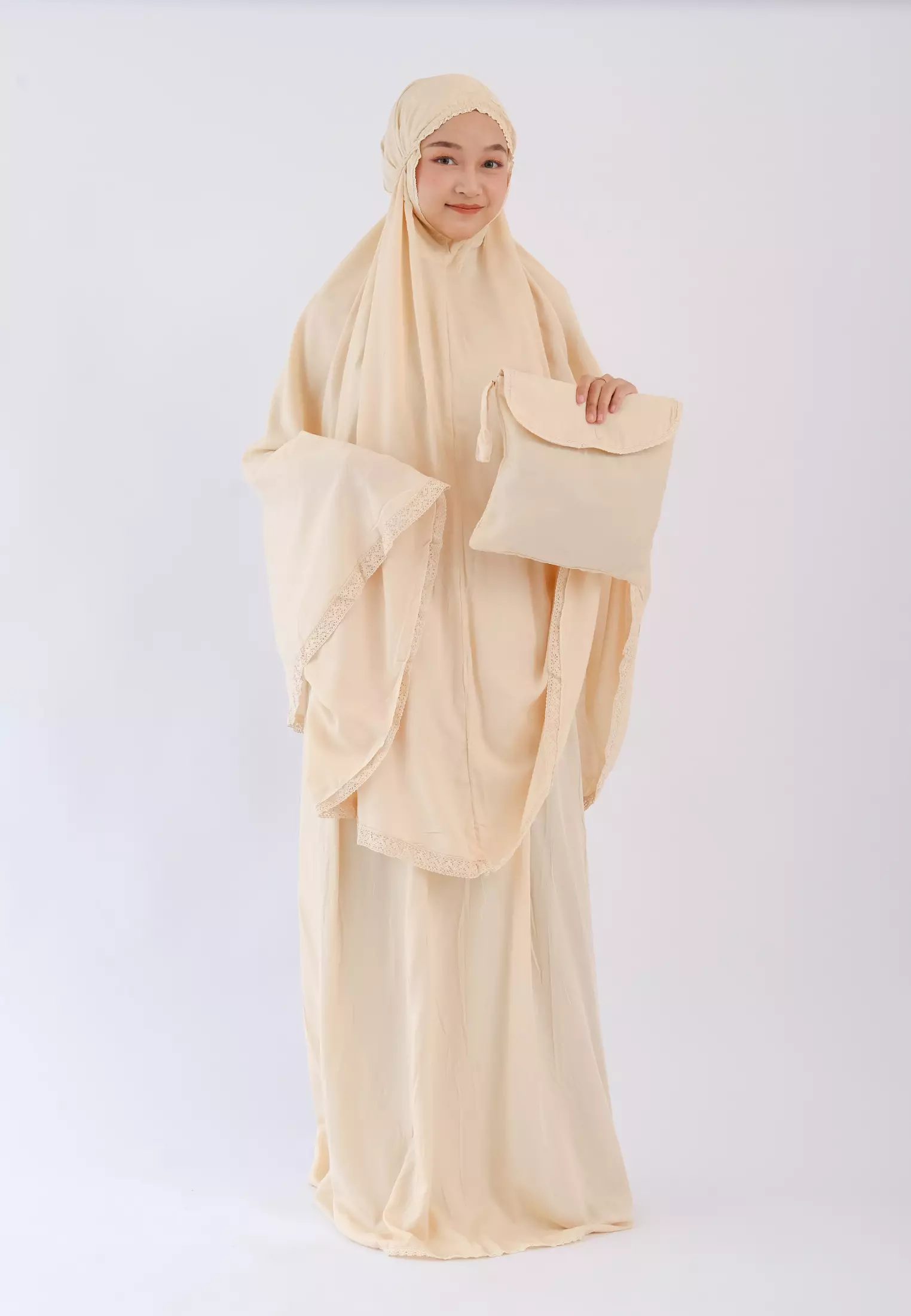 Cotton Bee - Mukena Dewasa List Renda - Yellow Cream