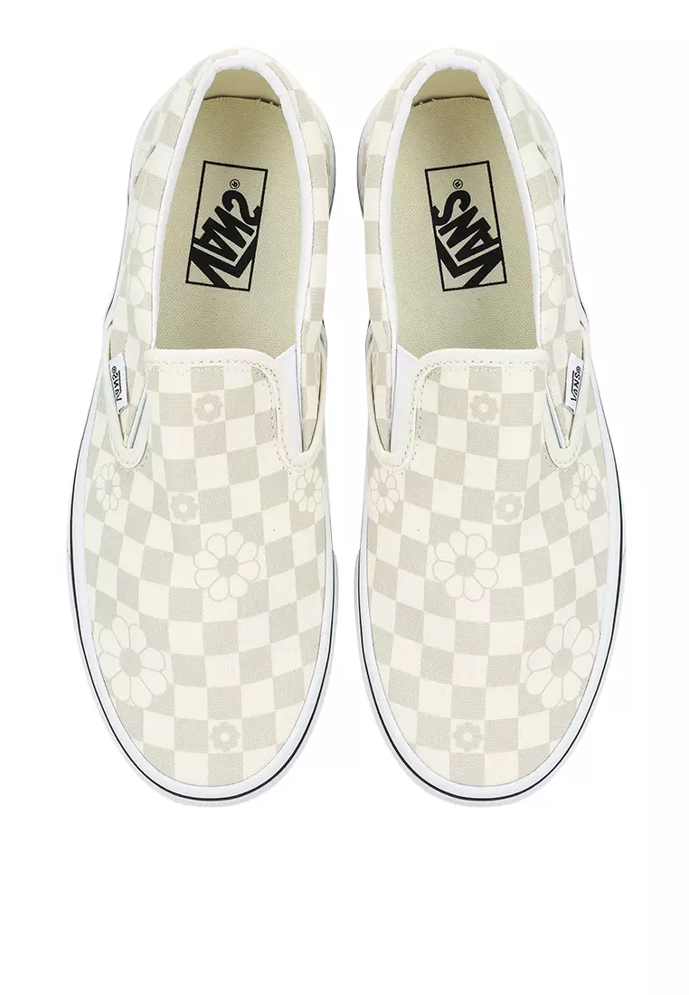 vans grey checkered slip ons