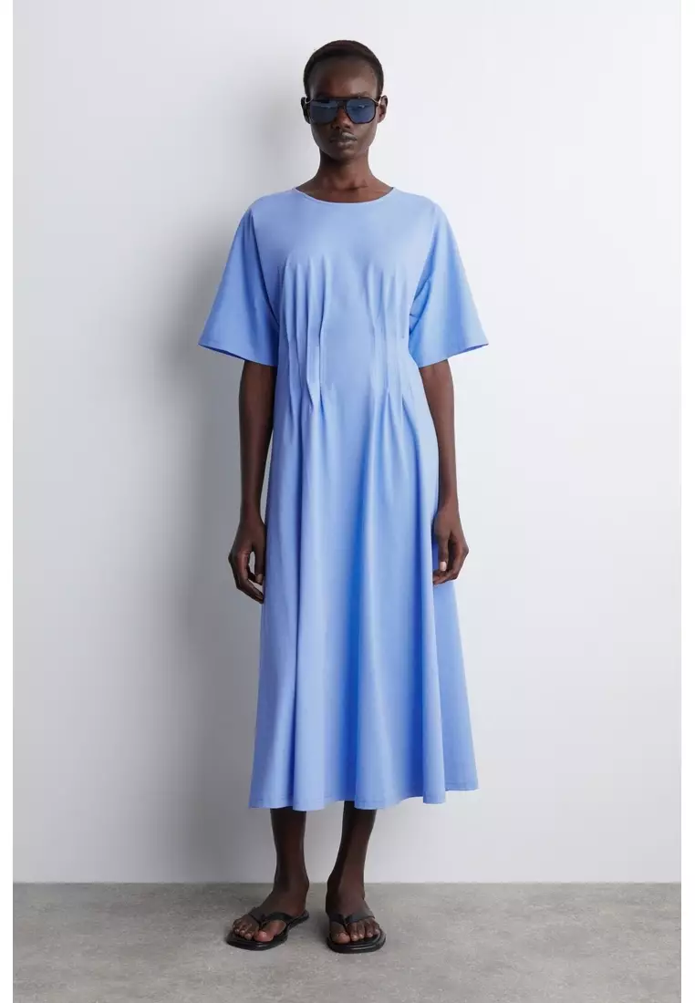 PINTUCKED COTTON MIDI DRESS