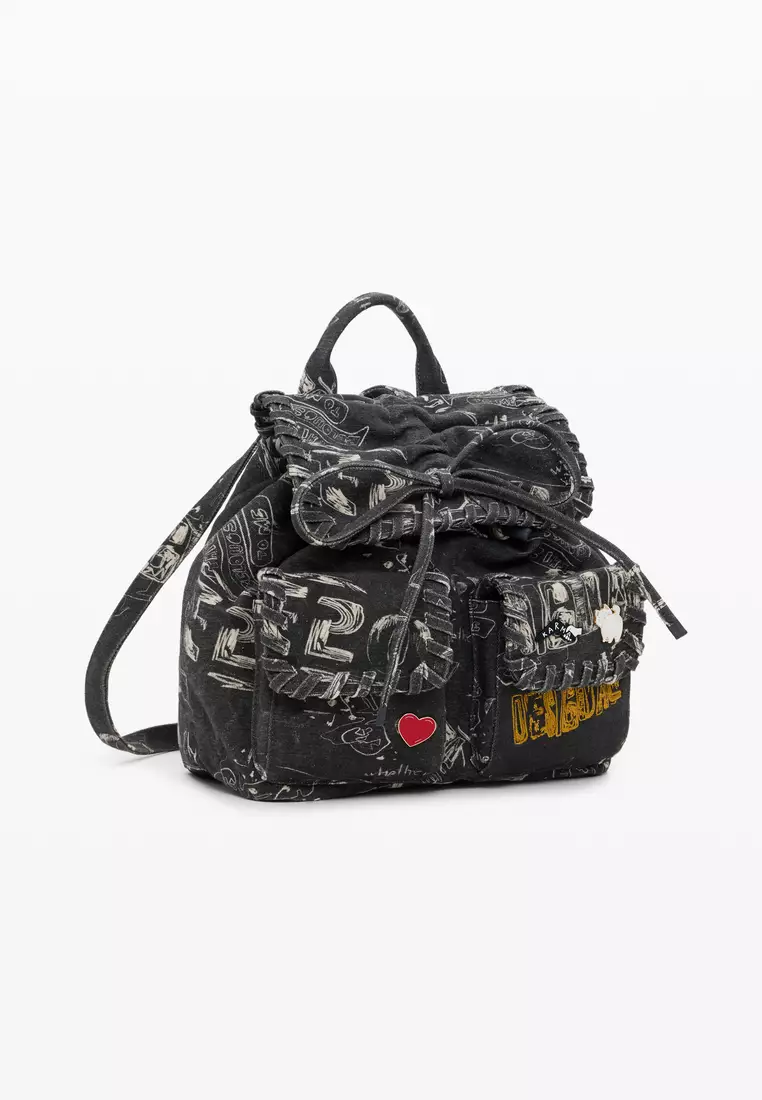 Pocket-Equipped Graffiti-Style Mini Backpack