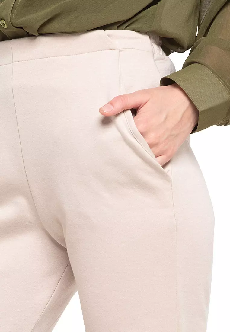 Ailen Tapered Long Pants Motif Solid High Quality Bawahan Wanita - Cream