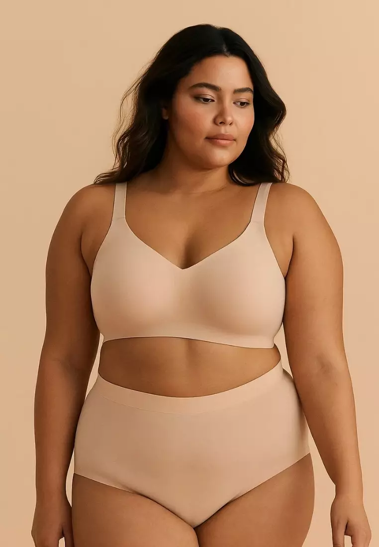 3 Pack Premium Melinda Seamless Wireless Padded Support Bra in Nude, Brown and Black