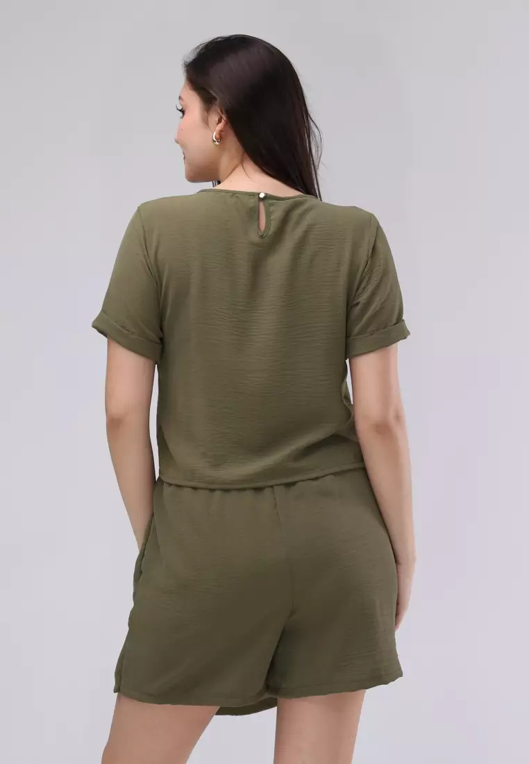 Linen Wrinkle Short Sleeves Terno Skort