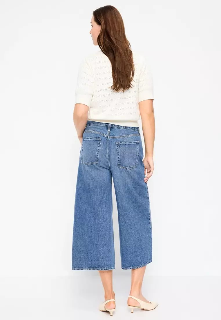 Mid-Rise Baggy Wide-Leg Culotte Jeans