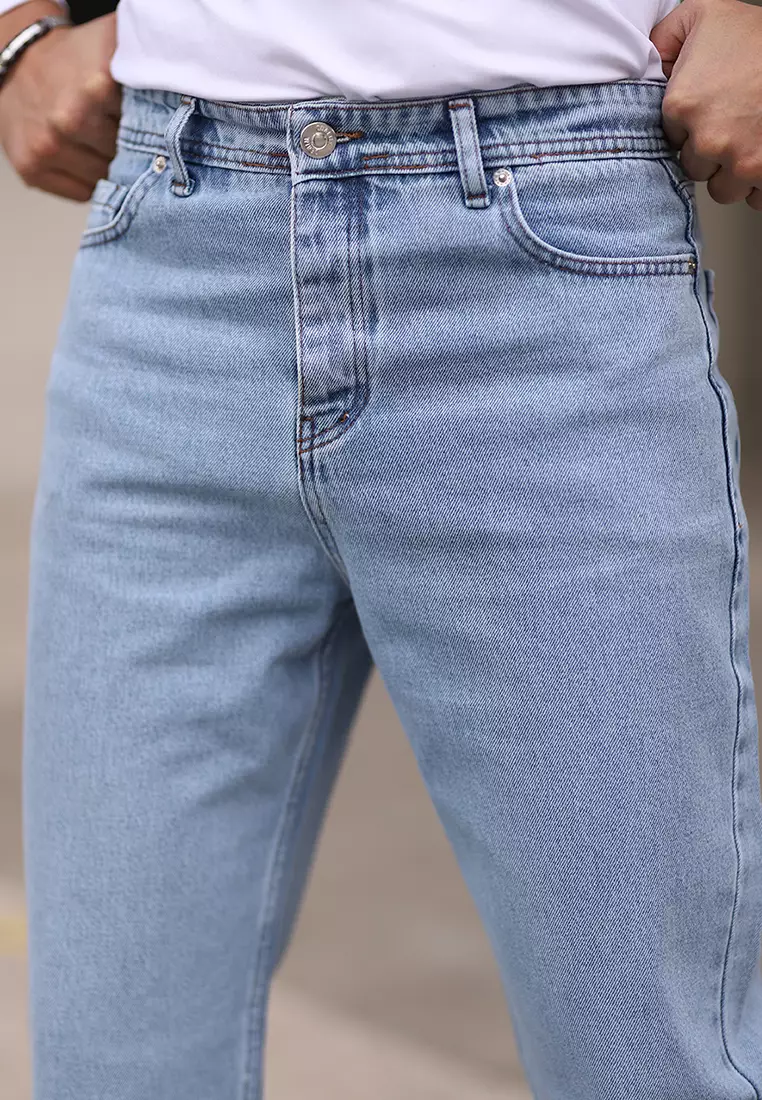 Light Blue 100% Cotton Men's Baggy Fit Jeans Jeans Tmnaw24Je00027
