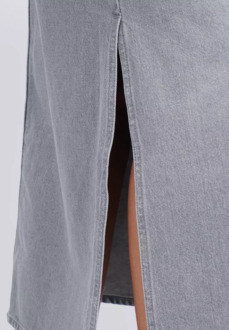 Tirajeans Denim Maxi Skirt With Slit 7-LXSWSEA225H120 Grey