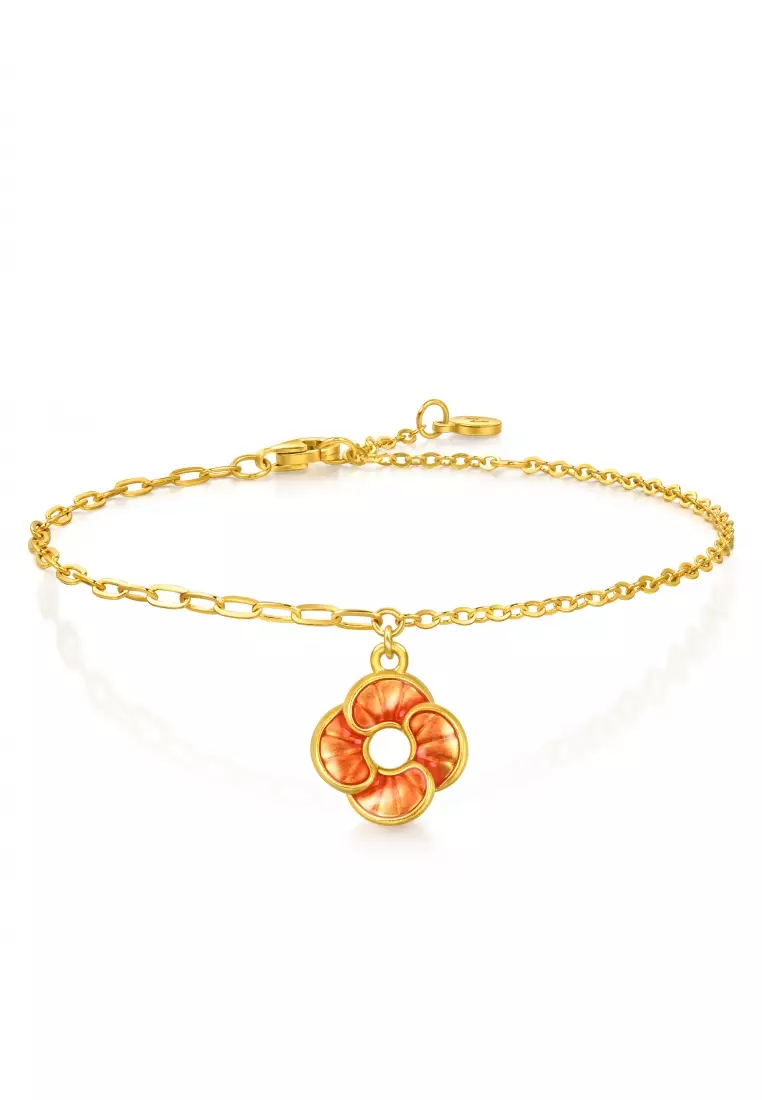 999 24K Solid Gold Auspicious Windmill Dual Sided Wear Dainty Bracelet for Women 95573B