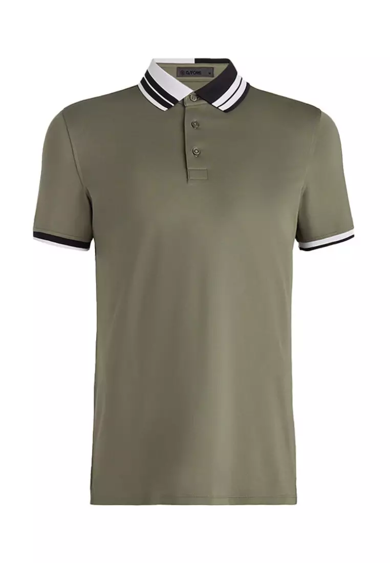 G/FORE Men’s Contrast Striped Collar Tech Jersey Banded Sleeve Polo