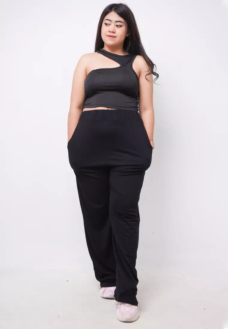 LTE18 TDLA CRNS Crop Casual Wanita Polos Black