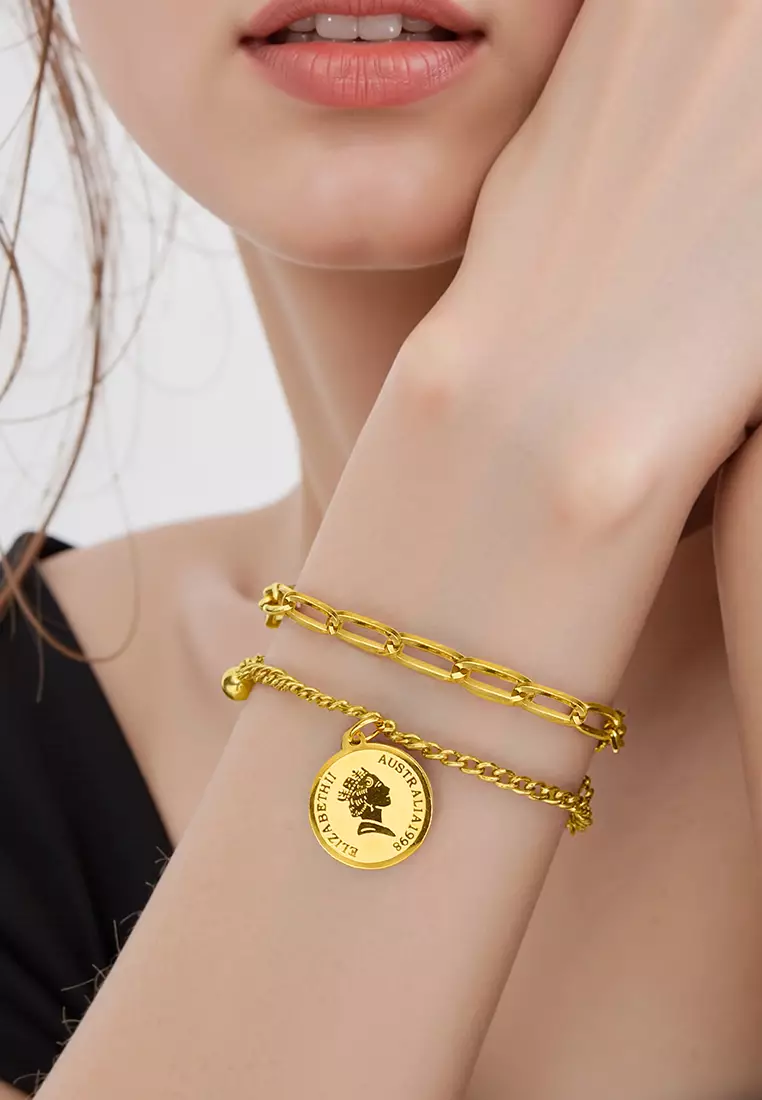 Gelang Wanita Gelang Korea Titanium Anti Pudar Vintage Fashion Style Gelang Cewek Original gold
