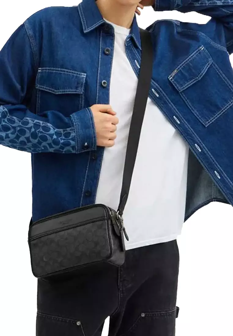 Graham Crossbody Bag In Signature Canvas Charcoal Black CV921