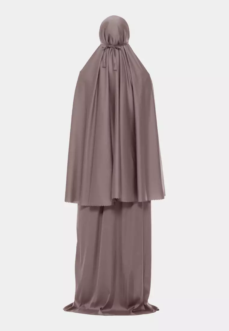 Ayesha Mukena 2in1 Prayer Set Polos Lasercuting Armani Silk Premium By Cotton Bee - Truffle Cocoa