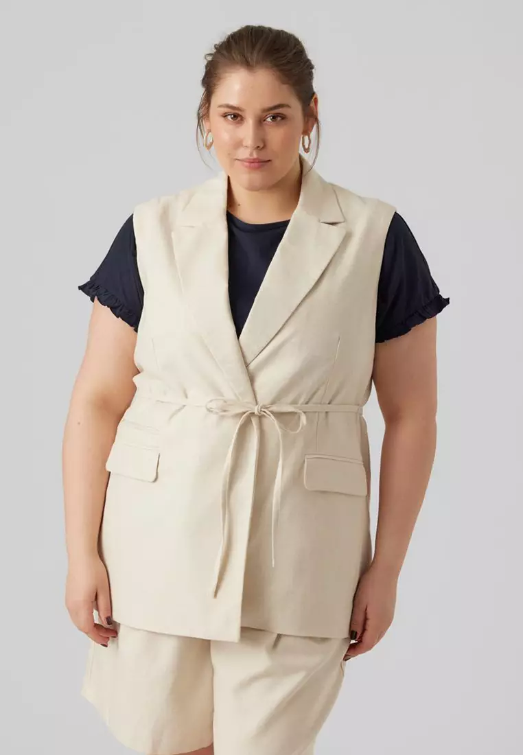 Plus size long sleeveless vest on sale