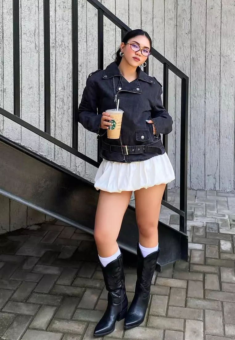 Faux Leather Long Cowboy Boots in Black