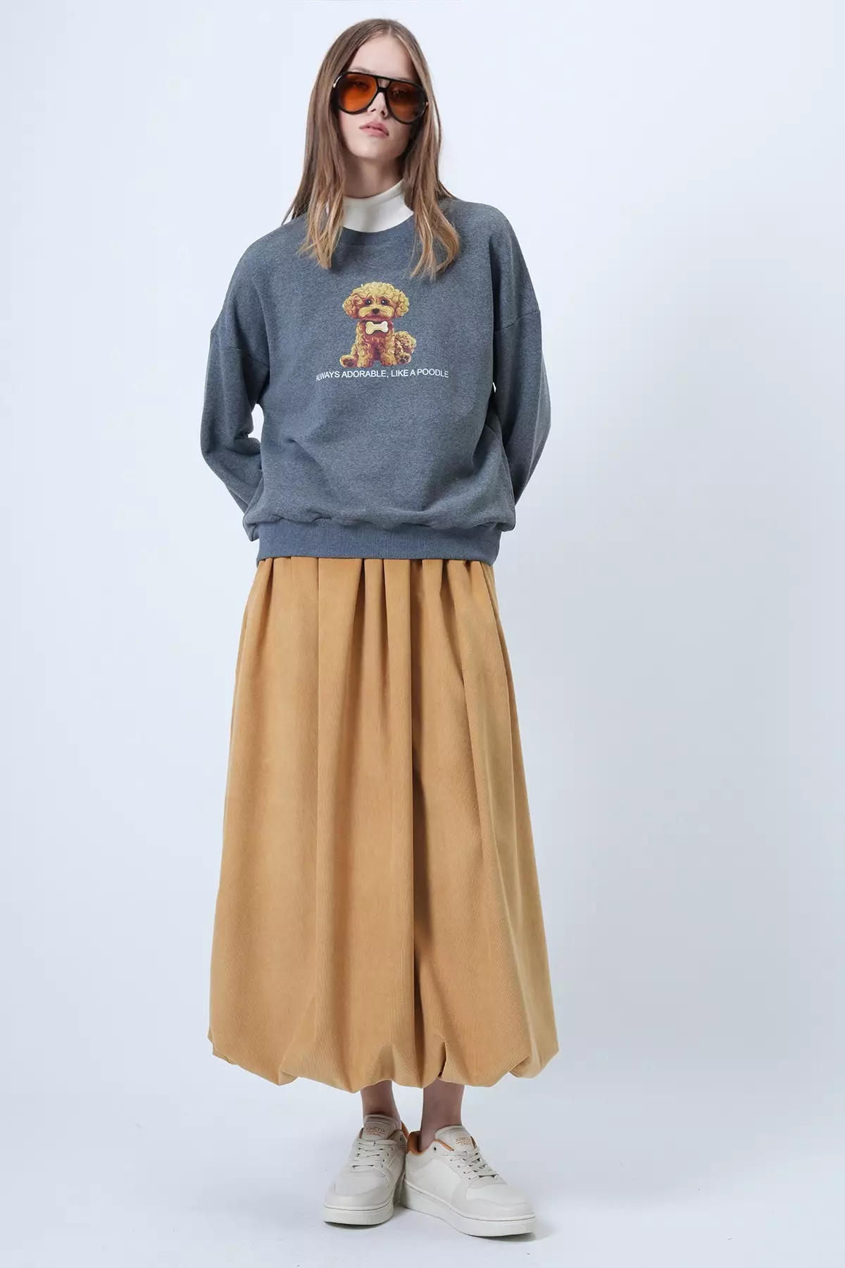 Women'S Anthracite Front Printed Oversize Cotton Sweatshirt Alc-X14651