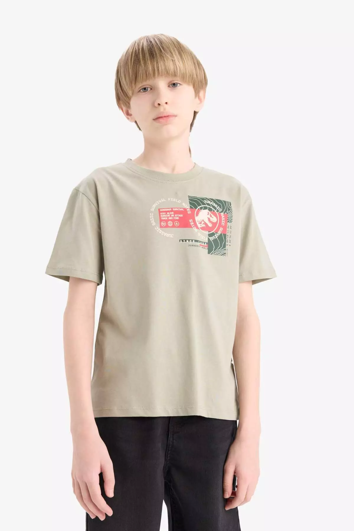 Boy's Jurassic World Crew Neck Back Printed Short Sleeve T-Shirt E3119A825Sm