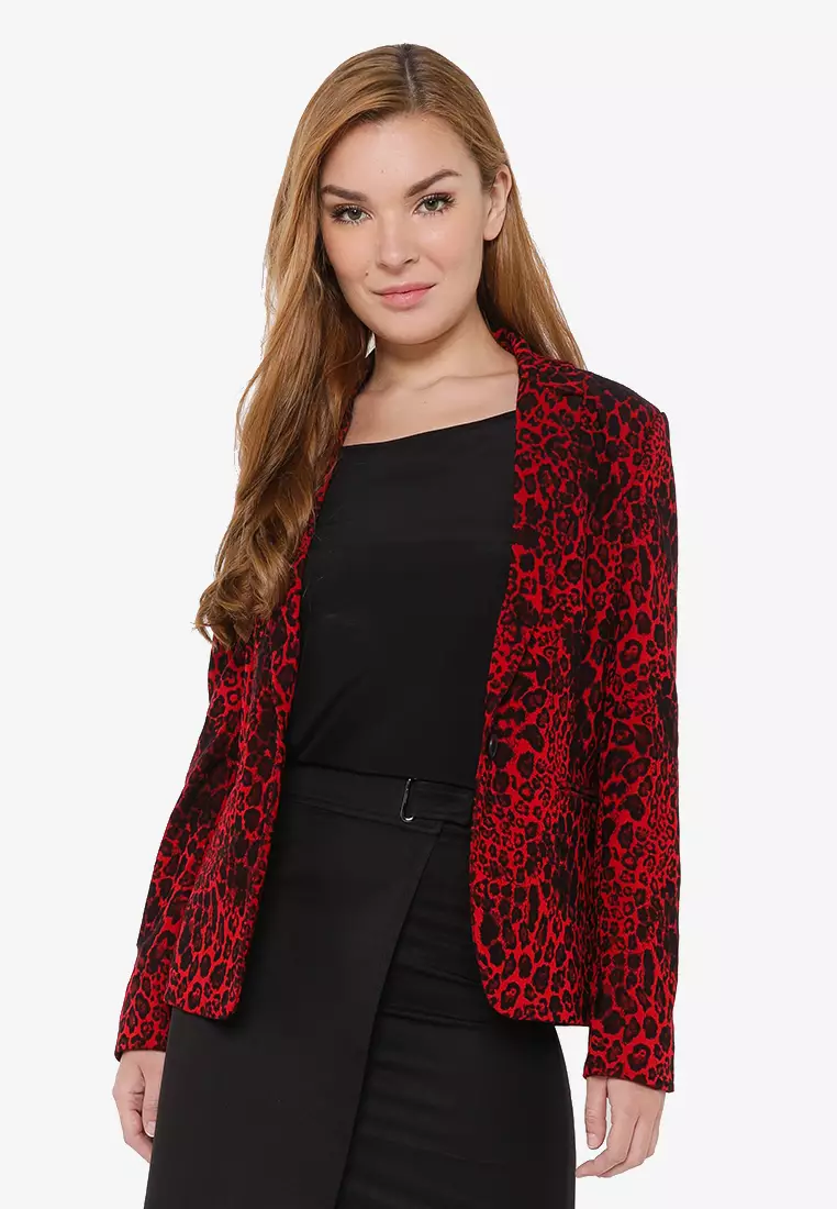 Red animal print blazer outlet