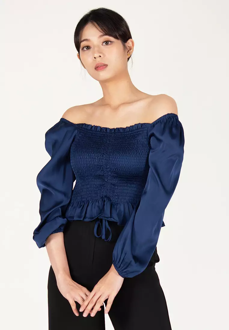 Dark blue off clearance the shoulder top