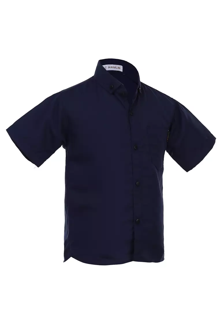 Juste Kemeja Formal Anak Laki-laki Lengan Pendek Motif Polos Kids Shirt Comportable Material Cotton ORIGINAL - Navy