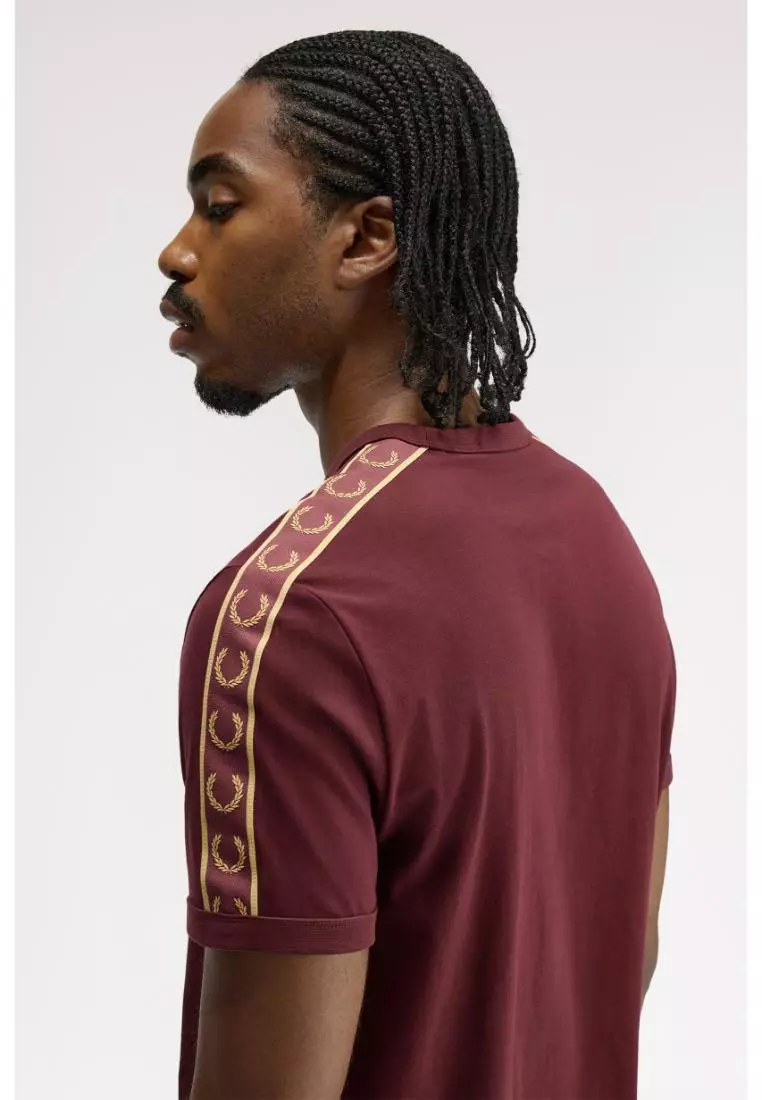 Fred Perry M4613 Contrast Tape Ringer T-Shirt (Oxblood / Champagne)