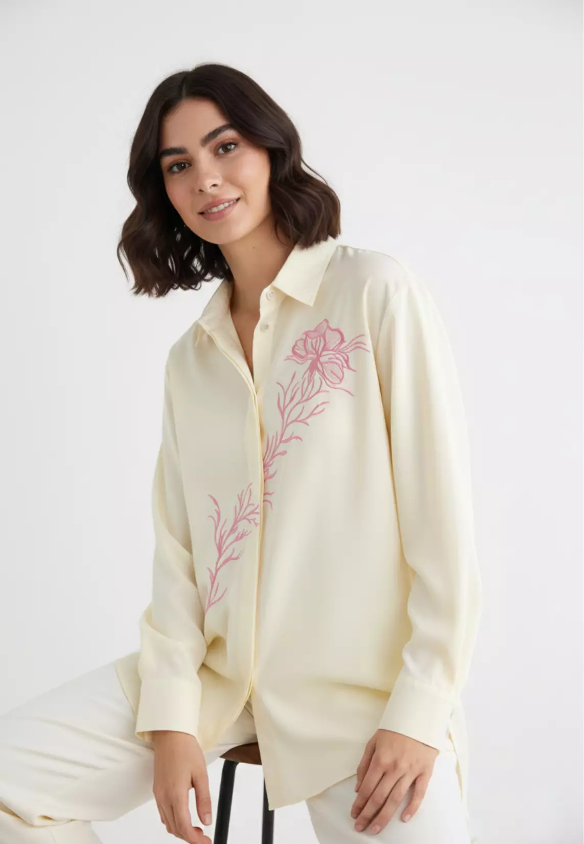 Red Shirt With Embroidered in Butter Yellow By Brilliant Girl Warna KUNING