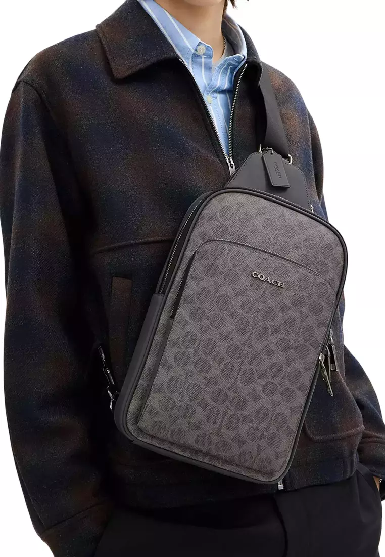 Buy Coach Ethan Pack Bag In Signature Canvas Bag - Grey/ Charcoal