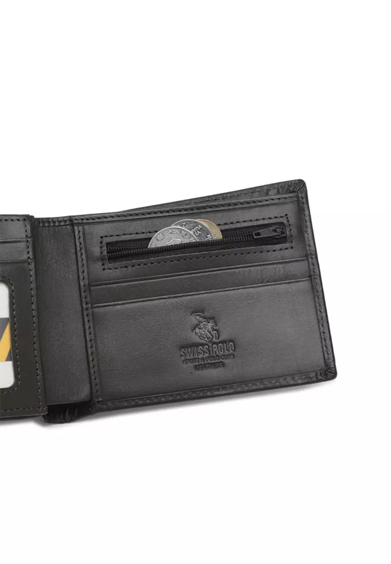Men's RFID Blocking Tri Fold Wallet with Coin Compartment - Black