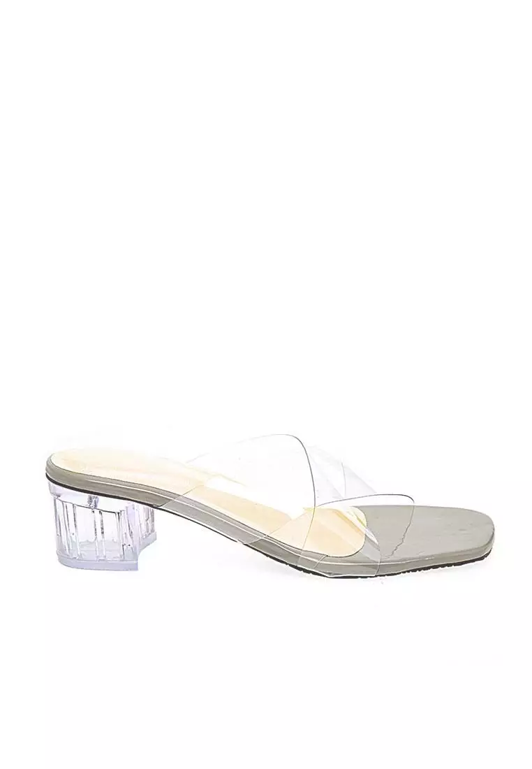 Azella Heels Transparent Design Casual Sandal Wanita - Abu