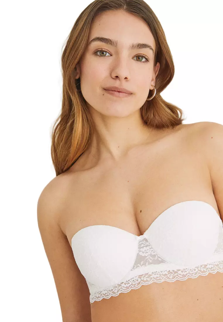 Buy women'secret White lace strapless push-up bra 2024 Online