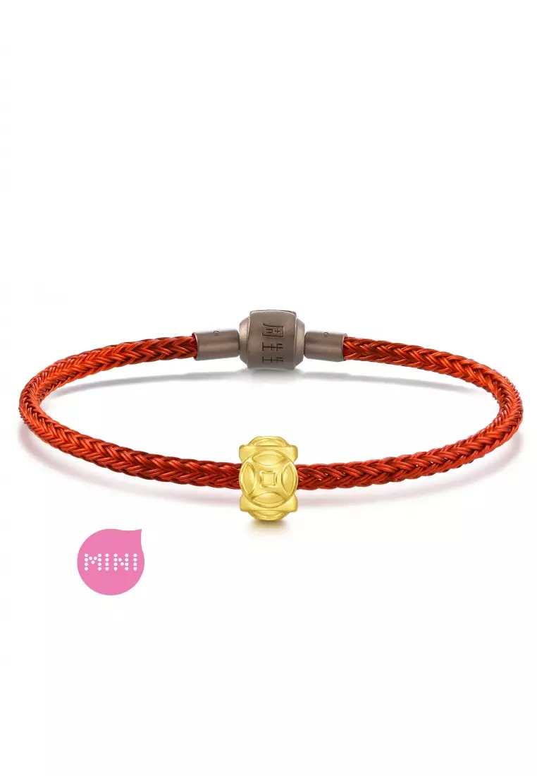 999 24K Solid Gold Cultural Blessing Wealthy Bamboo Charm 94382C (Bracelet not included)