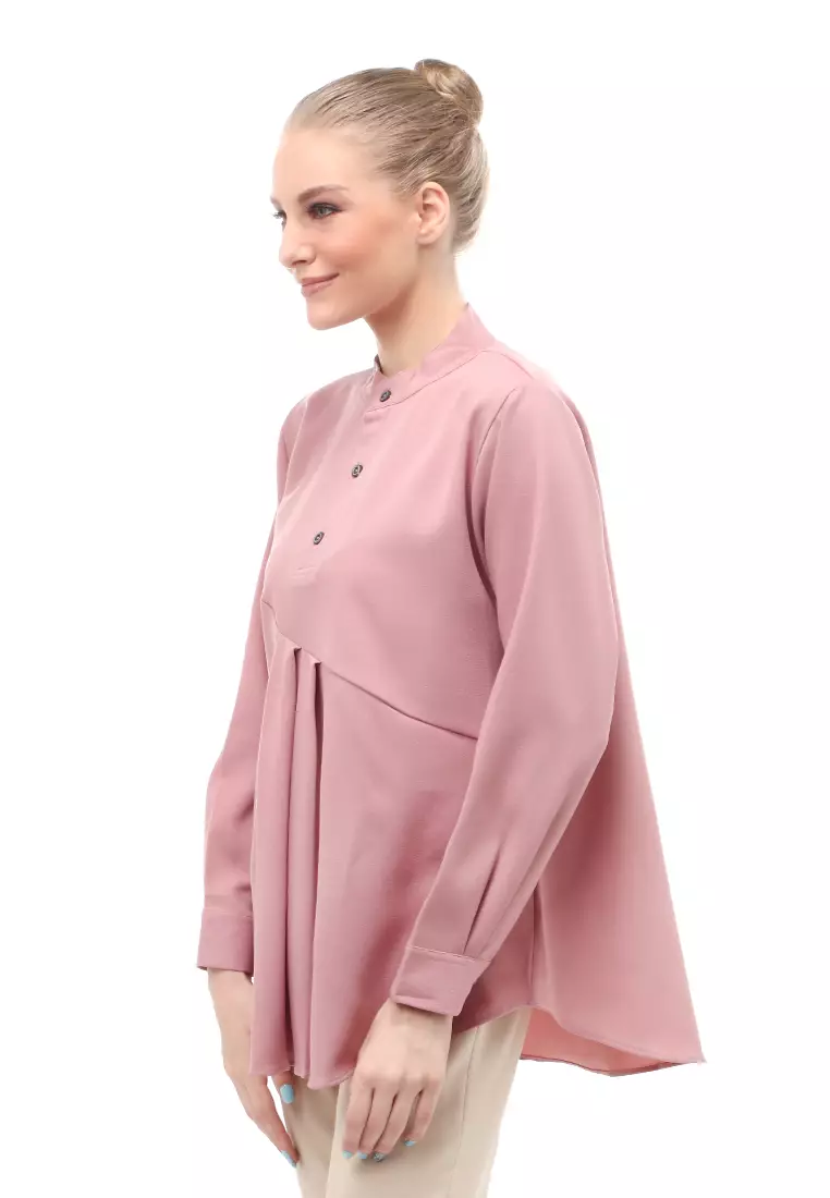 Blouse Atasan Wanita Motif Polos Design Simple Front Button Opening Regular Fit - Dove